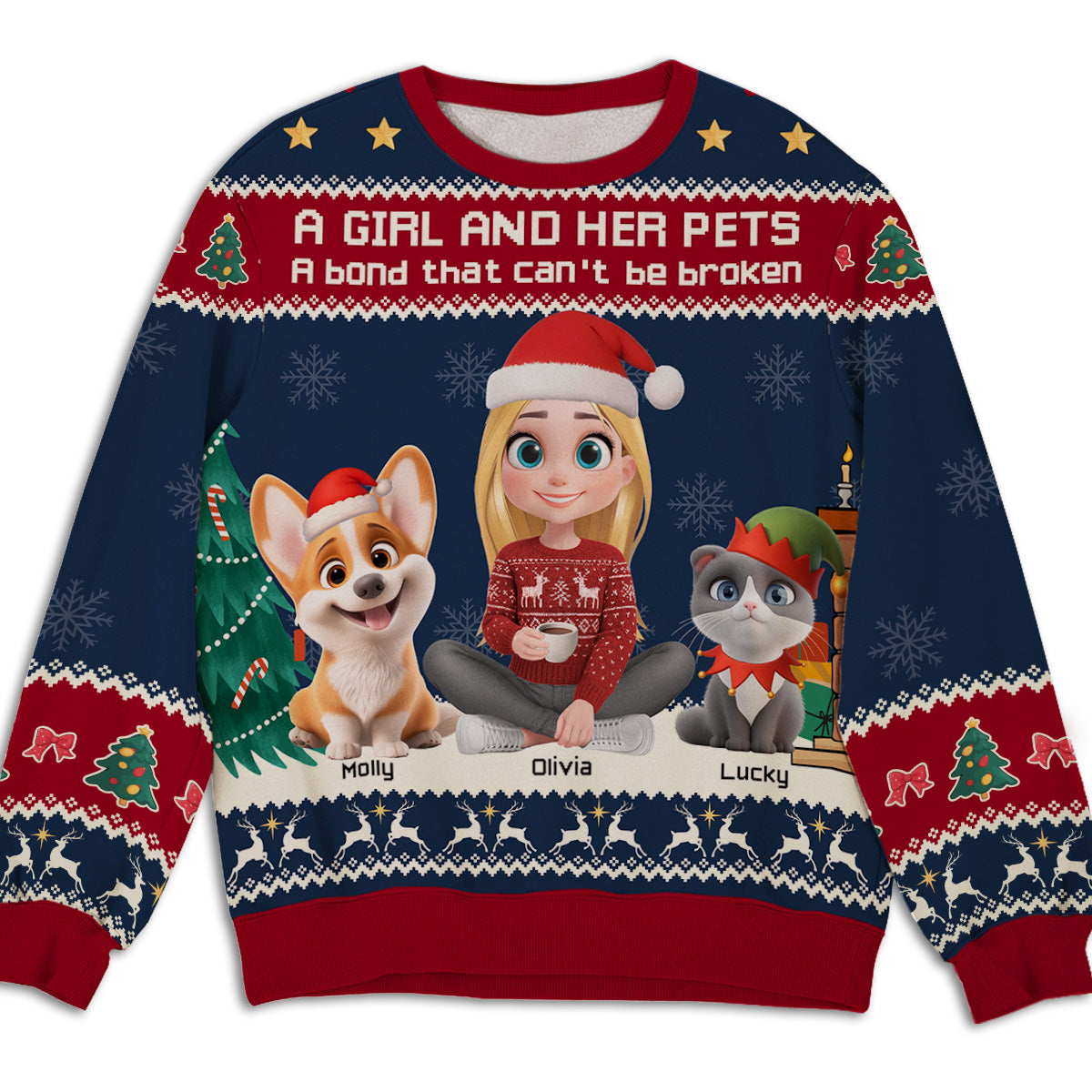 A Girl And Her Pet Christmas - Personalized Custom All-Over-Print Sweatshirt 商品缩略图