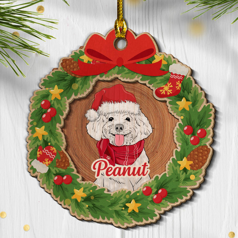 Dog Wreath - Personalized Custom 2-layered Wood Ornament
