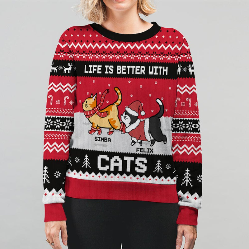 Better Life With Cats - Personalized Custom All-Over-Print Sweatshirt