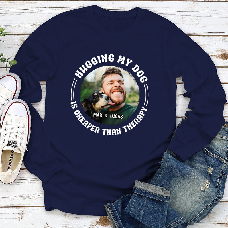 Hugging My Dog Photo - Personalized Custom Long Sleeve T-shirt