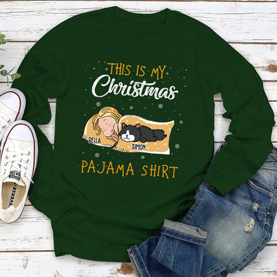 Cat Christmas Pajama Shirt  - Personalized Custom Long Sleeve