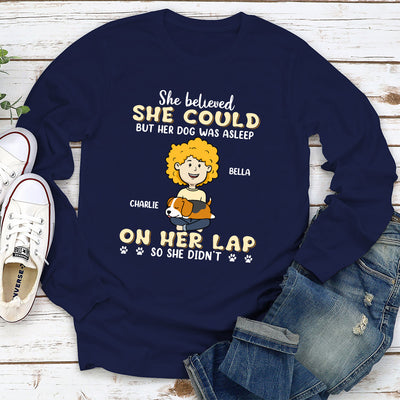 Dog Asleep On Lap - Personalized Custom Long Sleeve T-shirt