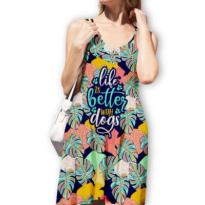 Life Is Better With Dogs Pattern Navy - Strap Dress