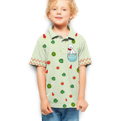 Bichon Frise And Watermelon Green - Kids Polo Shirt