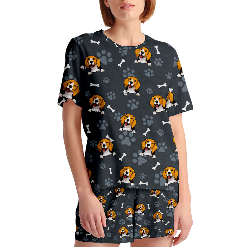 Dog And Paw Dark Heather Grey - Personalized Custom Short Pajama Set