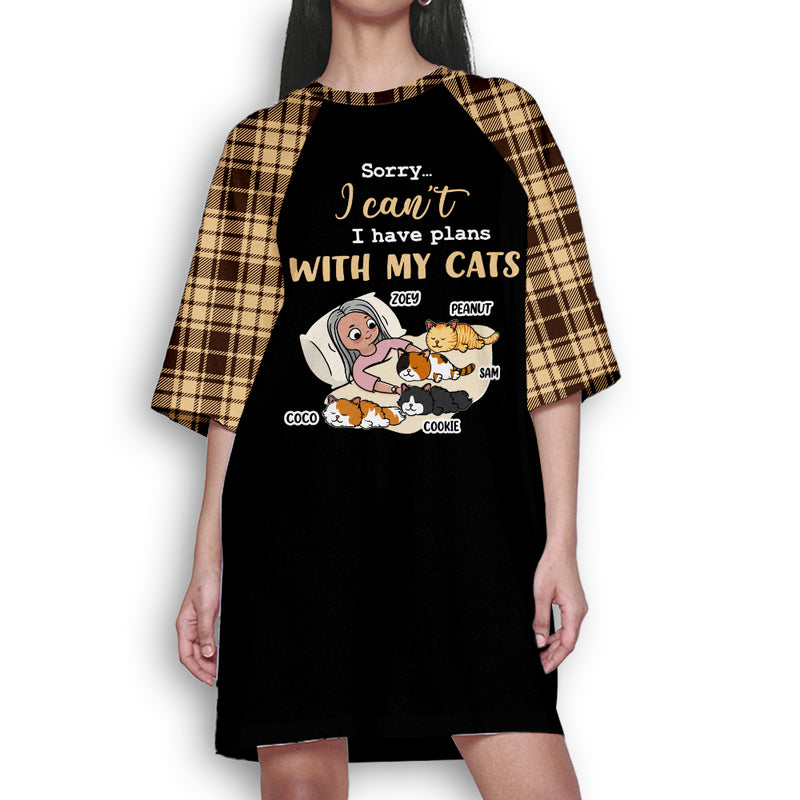 Plans With Cats - Personalized Custom 3/4 Sleeve Dress