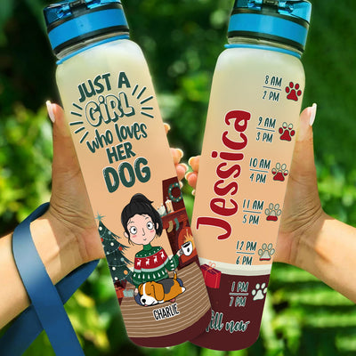 A Girl Loves Dog Christmas - Personalized Custom Water Tracker Bottle