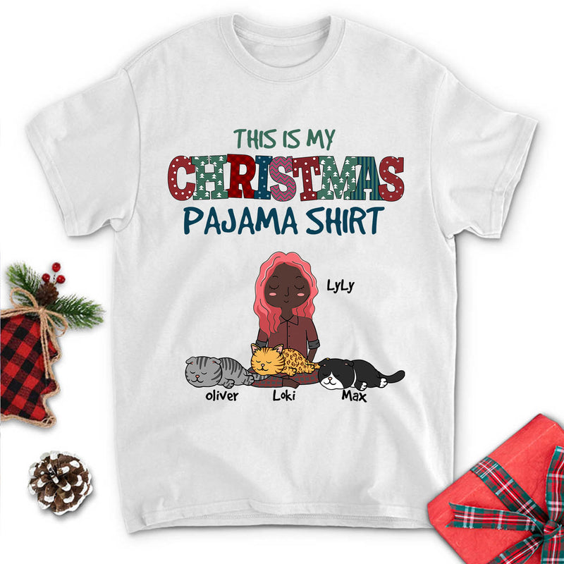 Christmas Pajama Shirt Cat - Personalized Custom Unisex T-shirt