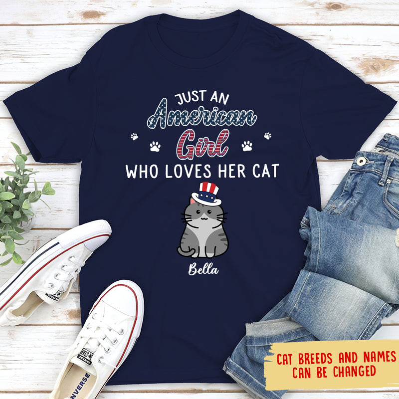 American Girl Who Loves Cats - Personalized Custom Unisex T-shirt