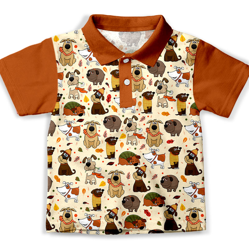 Dog Pattern Orange - Kids Polo Shirt