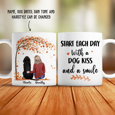 Start Each Day With A Dog Kiss And A Smile - Personalized Custom Coffee Mug