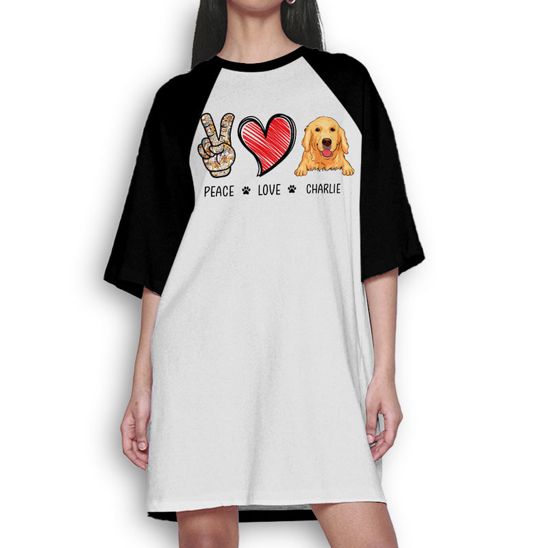 Peace Love Dog - Personalized Custom 3/4 Sleeve Dress