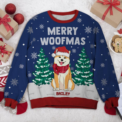 Merry Woofmas (Blue) - Personalized Custom All-Over-Print Sweatshirt