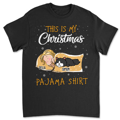 Cat Christmas Pajama Shirt - Personalized Custom Unisex T-shirt