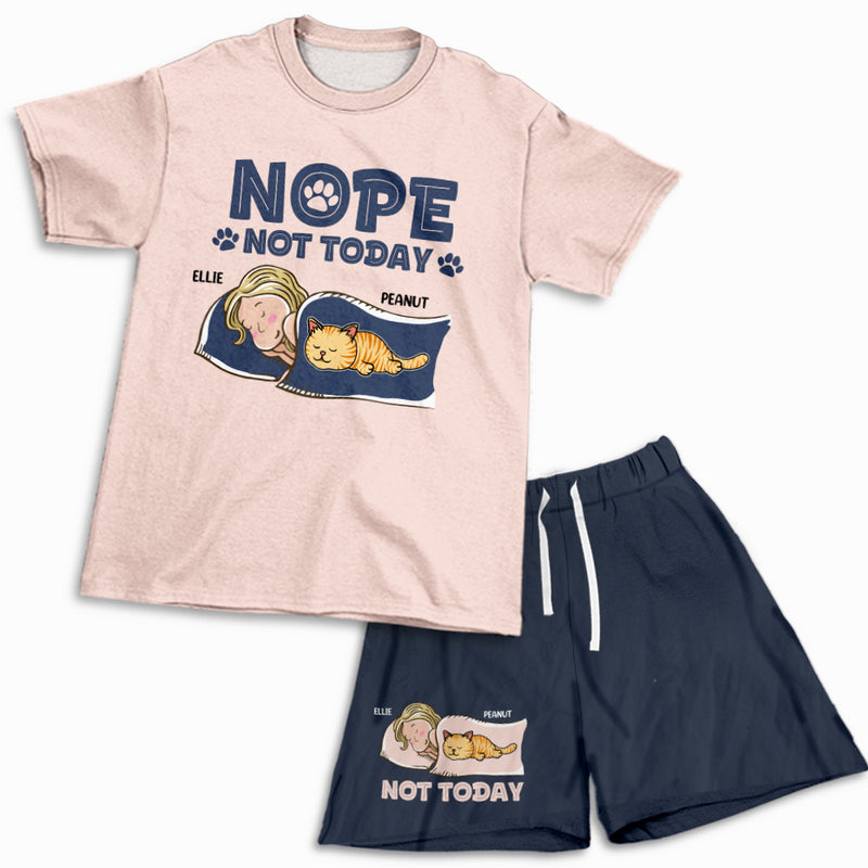 Cat Nope Not Today - Personalized Custom Short Pajama Set