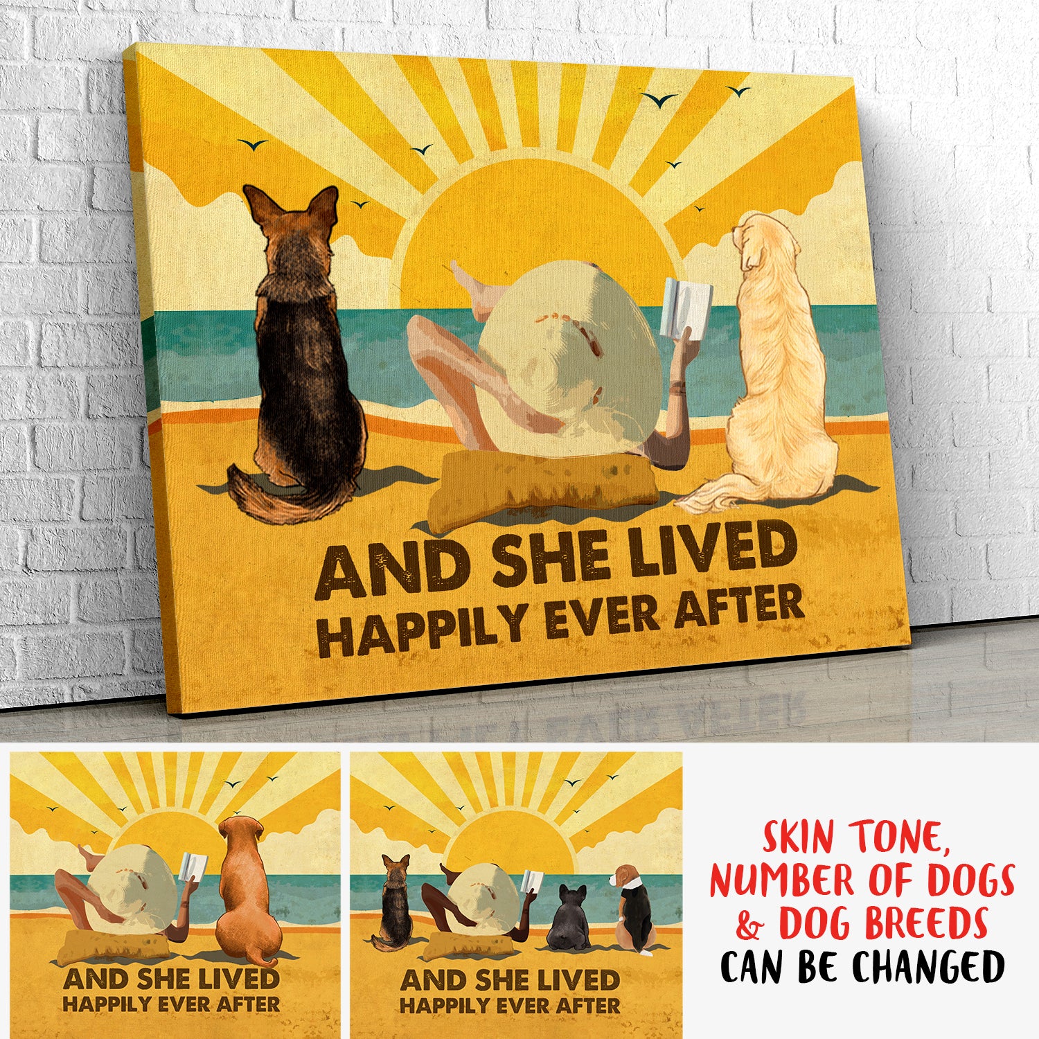 Discover Dog Happily Ever After - Personalized Custom Canvas - Dogs, Beach and Book - Multi-Dog Version