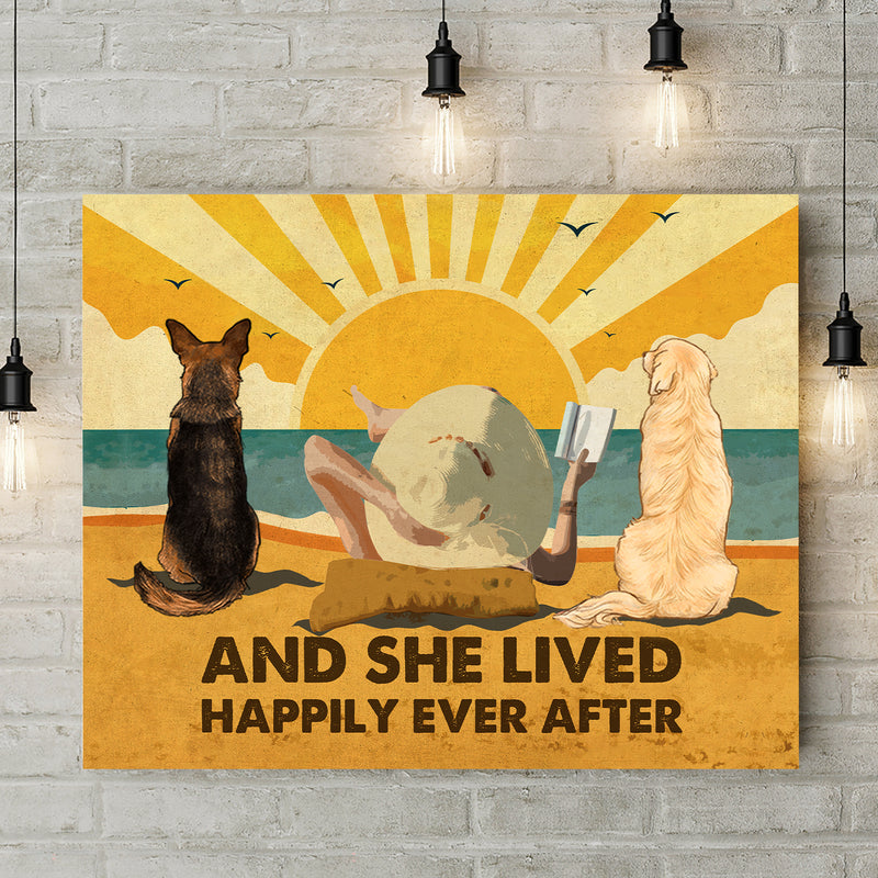 Dog Happily Ever After - Personalized Custom Canvas - Dogs, Beach and Book - Multi-Dog Version
