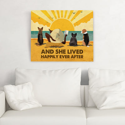 Dog Happily Ever After - Personalized Custom Canvas - Dogs, Beach and Book - Multi-Dog Version