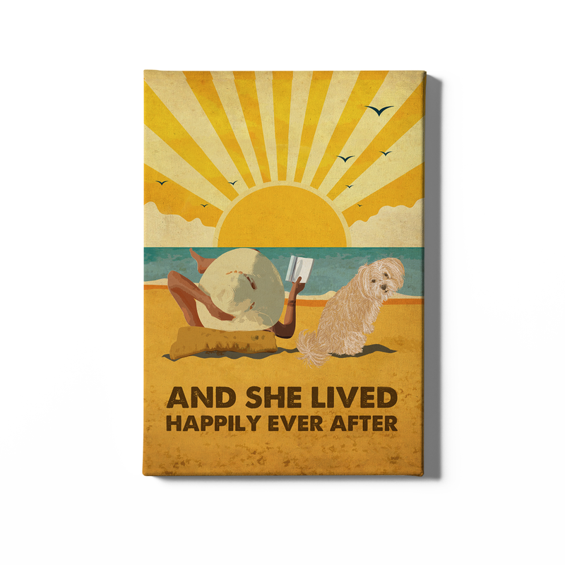 Dog Happily Ever After - Personalized Custom Canvas - Dog, Beach and Book