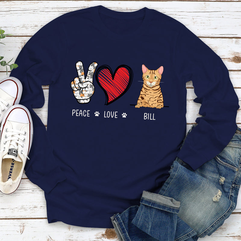 Peace Love Cat - Personalized Custom Long Sleeve T-shirt