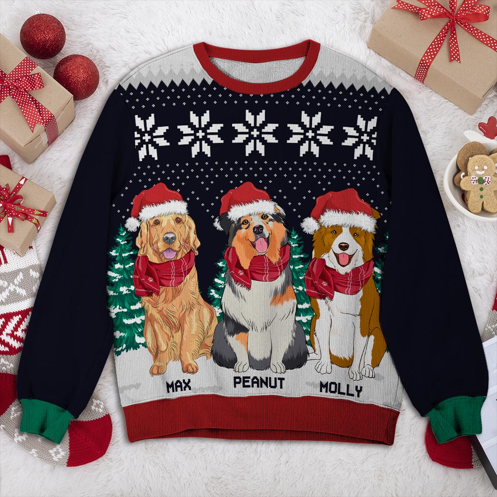 Dog And Christmas Tree Custom Dogs Lover Personalized Xmas Jumper Ugly Sweatshirt