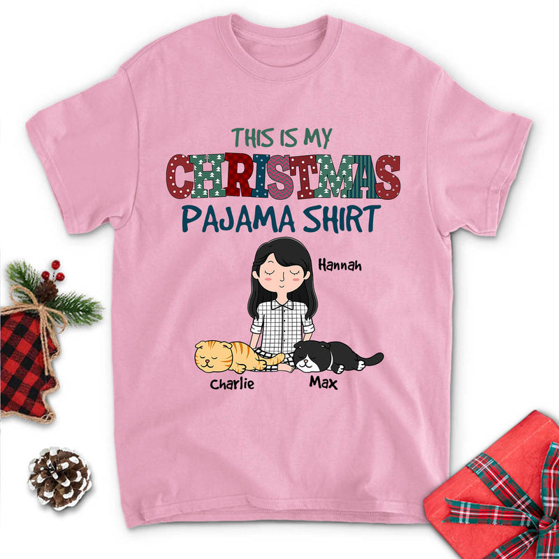 Christmas Pajama Shirt Cat - Personalized Custom Unisex T-shirt