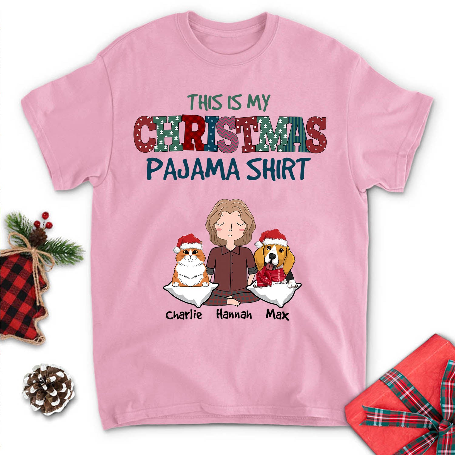 Pet Dogs Christmas Pajama Personalized Pet Owner Custom Unisex T-shirt