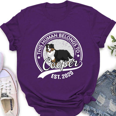 Human Belongs To Dog Cartoon - Personalized Custom Women's T-shirt