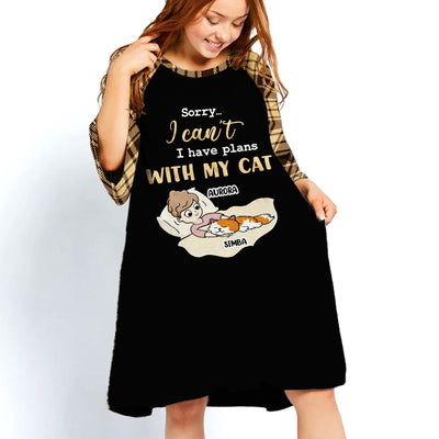 Plans With Cats - Personalized Custom 3/4 Sleeve Dress