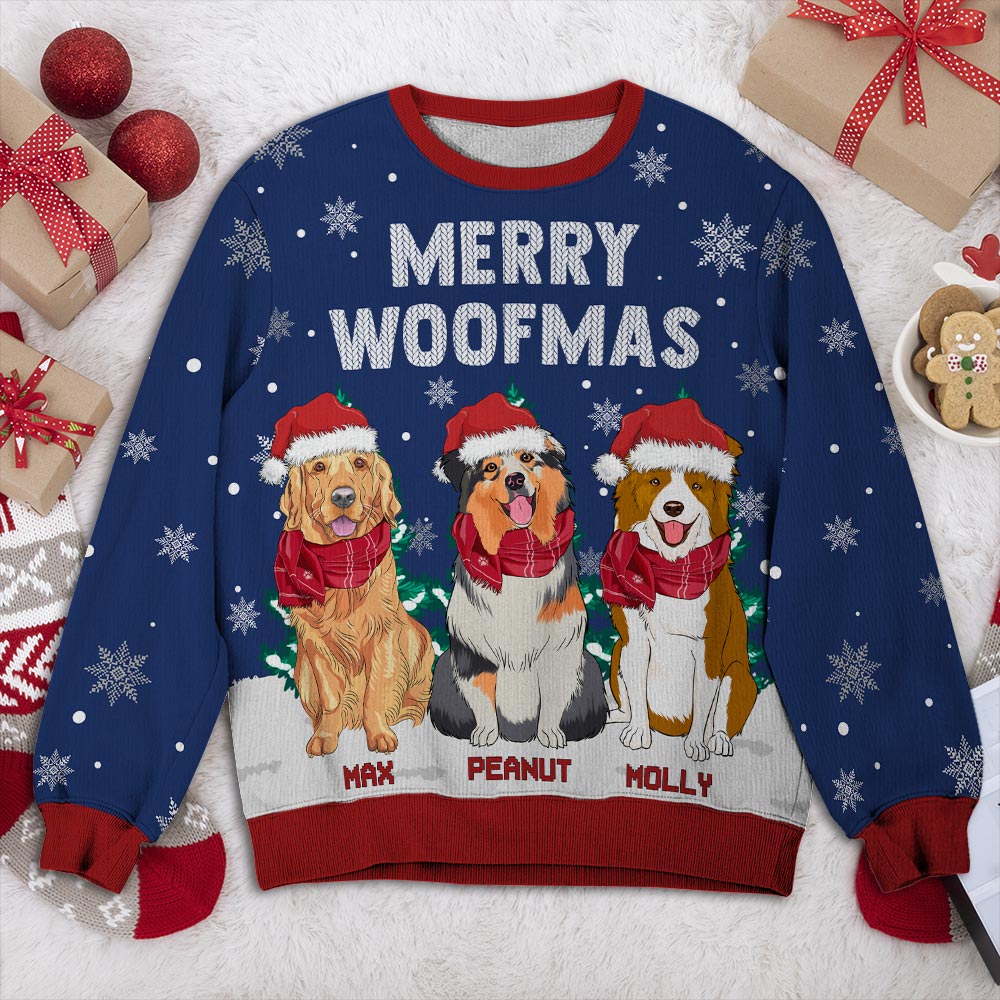 Merry Woofmas Custom Dogs Lover Personalized Christmas Jumper Ugly Sweatshirt