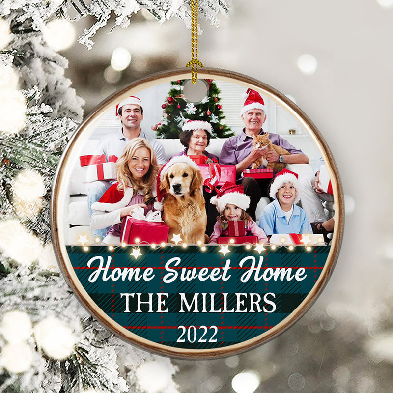 Home Sweet Home - Personalized Custom Circle Ceramic Christmas Ornament