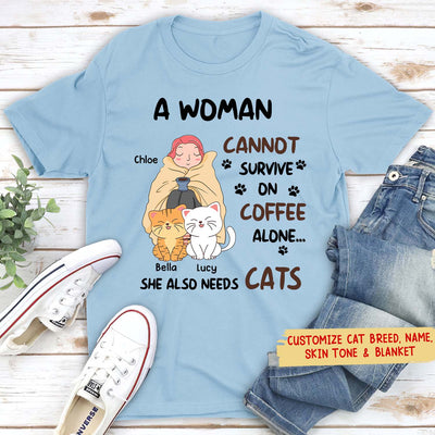 A Woman With Coffee & Cats - Personalized Custom Unisex T-shirt