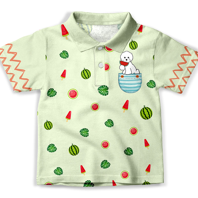 Bichon Frise And Watermelon Green - Kids Polo Shirt