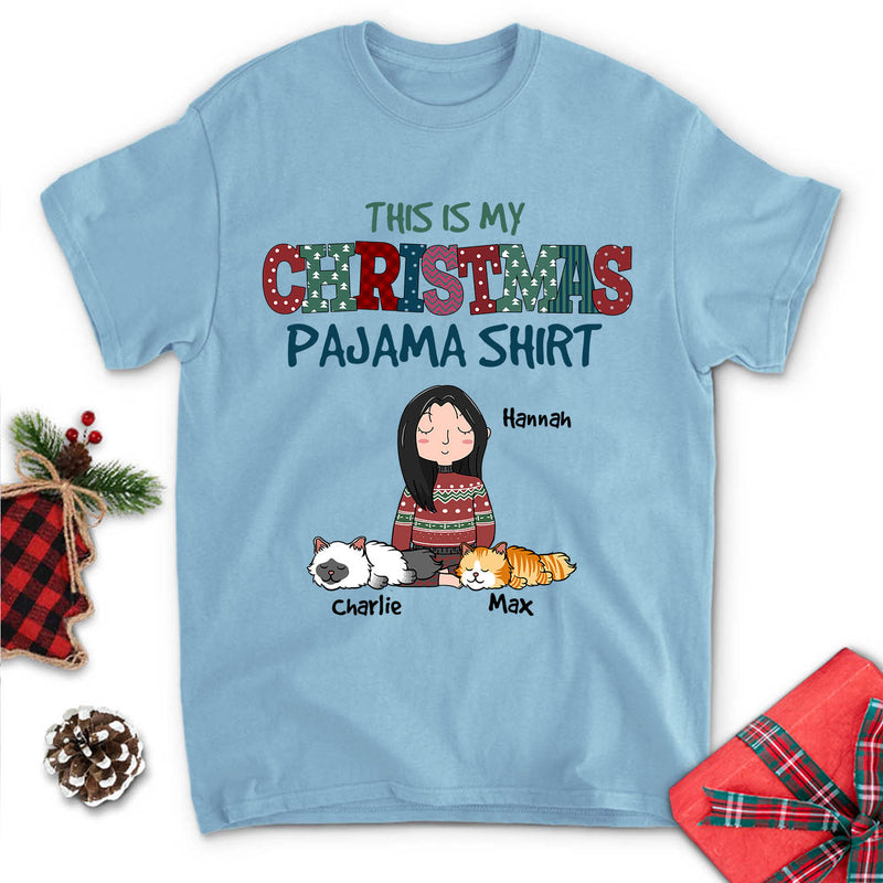 Christmas Pajama Shirt Cat - Personalized Custom Unisex T-shirt