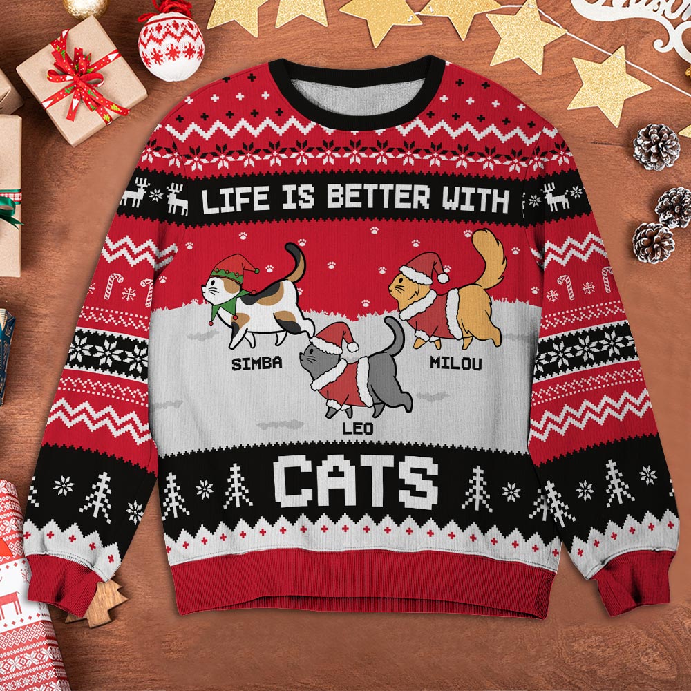 Better Life With Cats Personalized Pet Parent Jumper Custom Ugly Sweatshirt