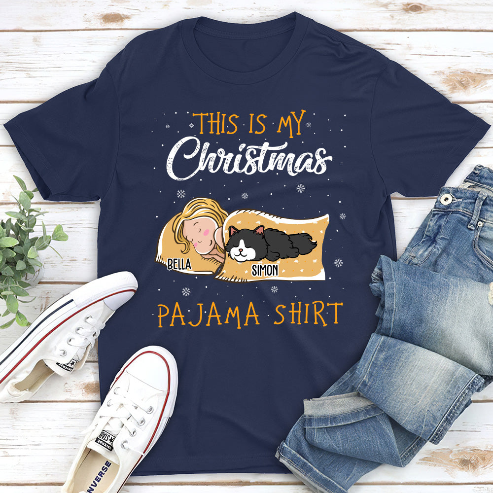 Cat Christmas Pajama Shirt - Personalized Custom Unisex T-shirt