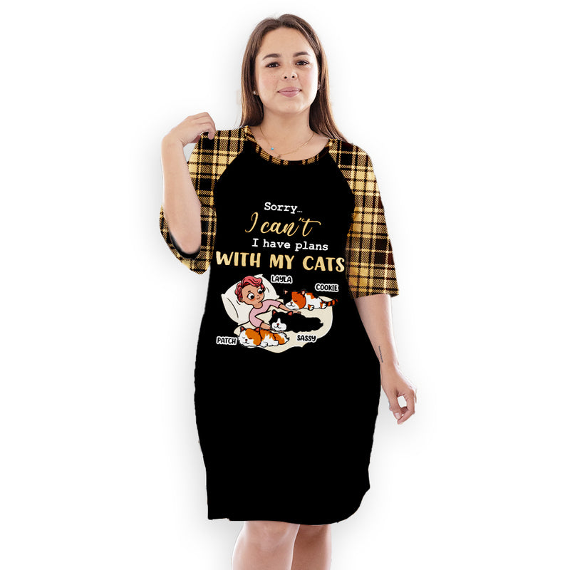 Plans With Cats - Personalized Custom 3/4 Sleeve Dress
