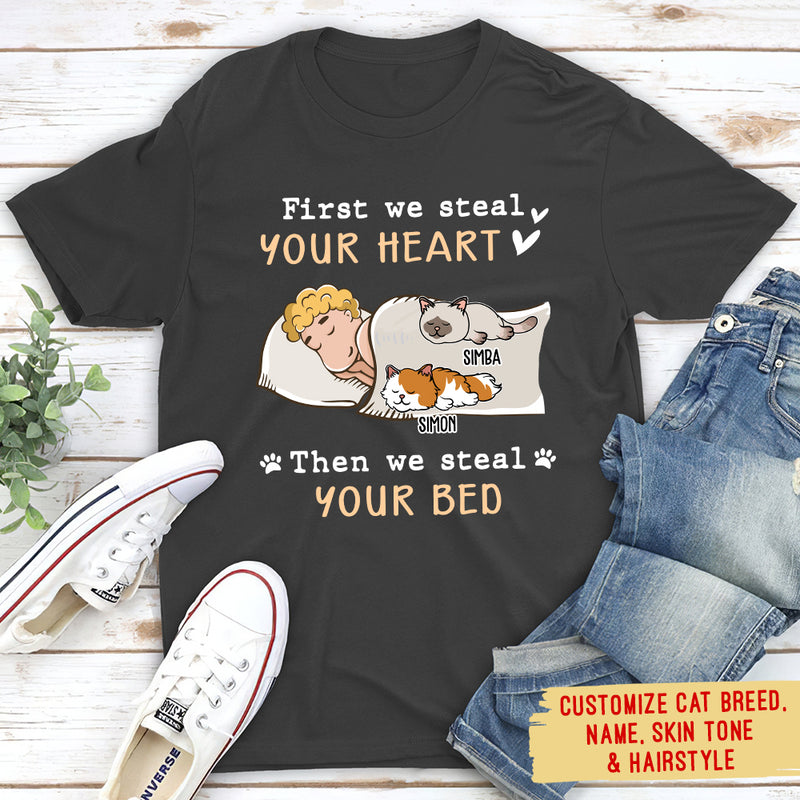 Cats Steal Your Heart & Bed - Personalized Custom Unisex T-shirt