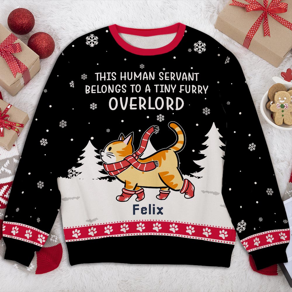 Tiny Furry Overlords Funny Personalized Custom Pet Parent Christmas Ugly Sweatshirt