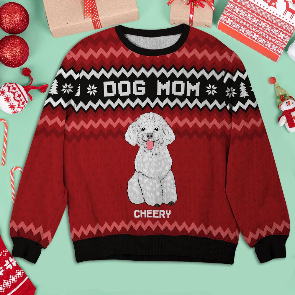 Dog Mom Knitted Pattern Custom Dogs Lover Personalized Xmas Jumper Ugly Sweatshirt
