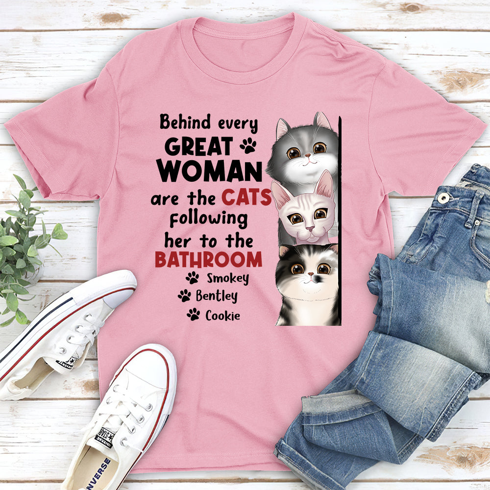 Behind Great Woman Custom Pets Lover Personalized Cats Owner Unisex T-shirt