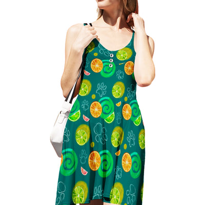 Fruit And Pawprint - Strap Dress