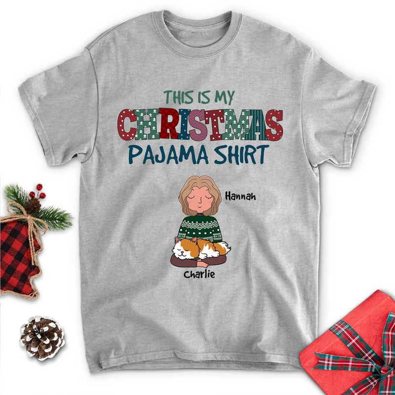 Christmas Pajama Shirt Cat - Personalized Custom Unisex T-shirt