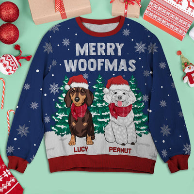 Merry Woofmas (Blue) - Personalized Custom All-Over-Print Sweatshirt