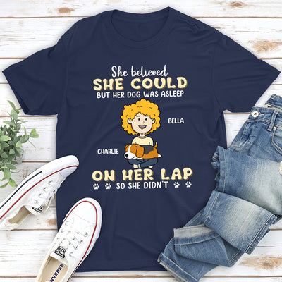 Dog Asleep On Lap - Personalized Custom Unisex T-shirt