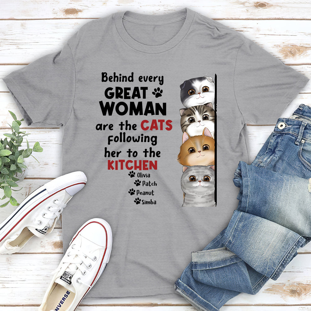 Behind Great Woman Custom Pets Lover Personalized Cats Owner Unisex T-shirt