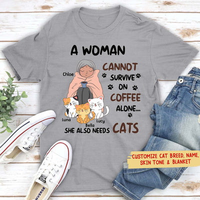 A Woman With Coffee & Cats - Personalized Custom Unisex T-shirt