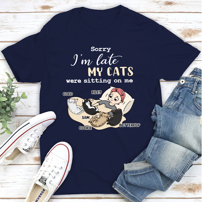Cats Sitting On Me - Personalized Custom Unisex T-shirt