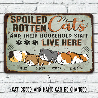 Spoiled Cats Live Here - Personalized Custom Metal Sign