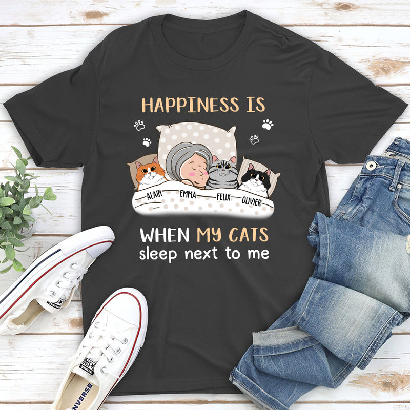 Cats Sleep Next To - Personalized Custom Unisex T-shirt